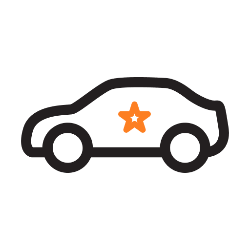 Icon of car with star symbol representing branded vehicle graphics