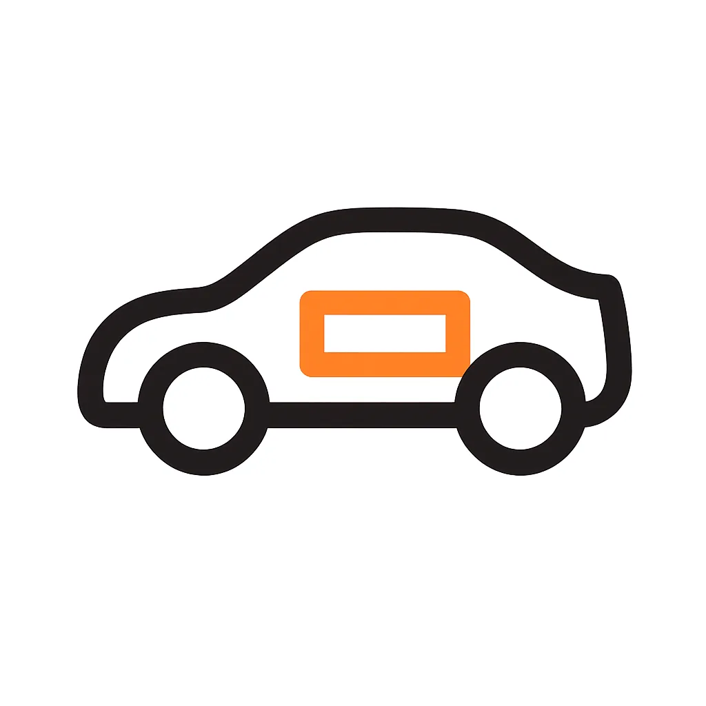Vehicle signage icon showing car graphic with branded decal