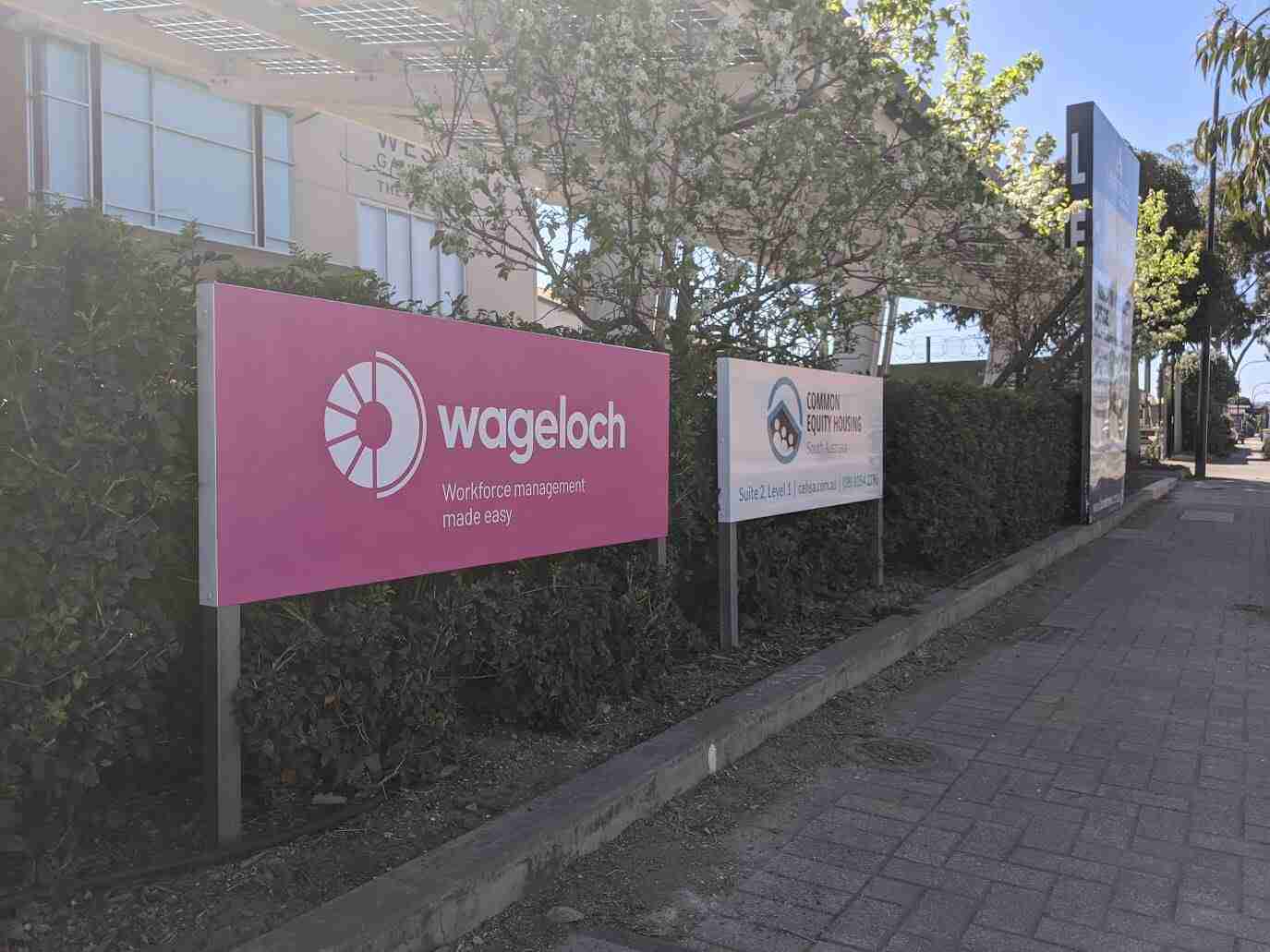 Wageloch workforce management signage outdoors