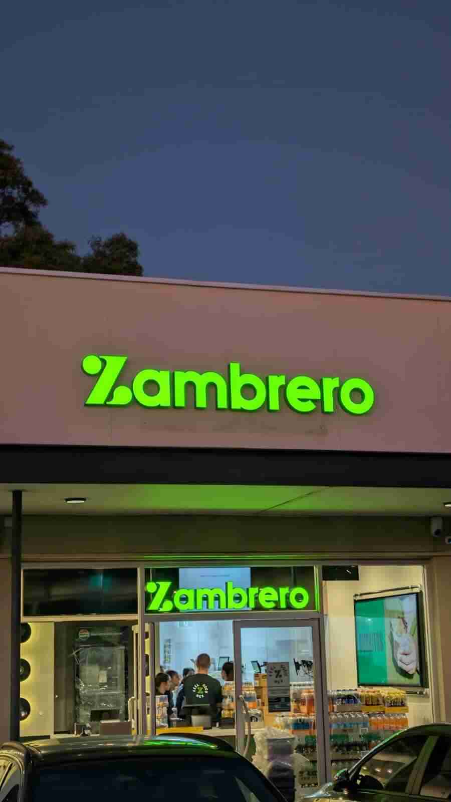Bright green Zambrero restaurant signage