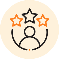 Icon of person with stars representing high customer satisfaction and service excellence