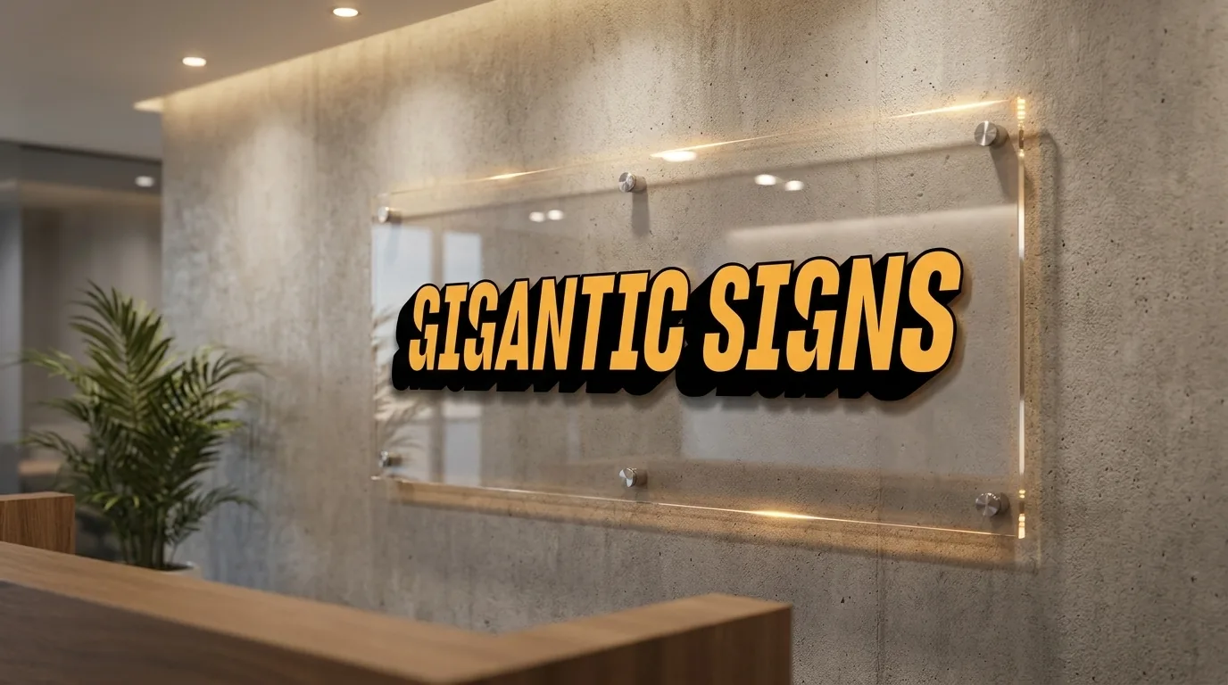 Acrylic reception sign fabricated and installed by Gigantic Signs