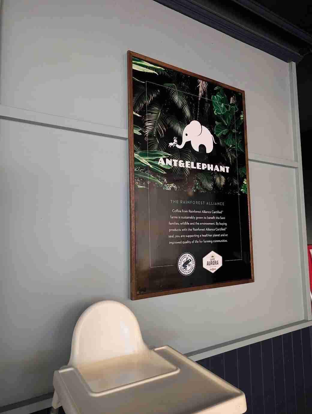 Elephant logo on rainforest alliance sign