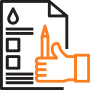 Icon of document and hand gesture representing signage compliance and permits