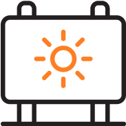 Icon of shield with sun symbol representing weather-resistant signage