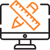 Icon showing a computer monitor with ruler and pencil design tools