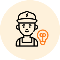 Icon of technician with lightbulb representing expert signage support