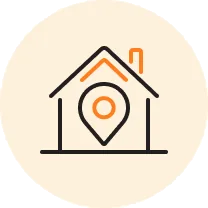 Icon of house with location pin representing local onsite signage services