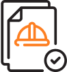 Icon showing compliance documents with a hard hat