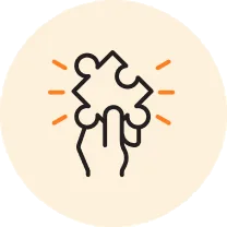 Icon of hands fitting puzzle pieces representing collaborative signage solutions