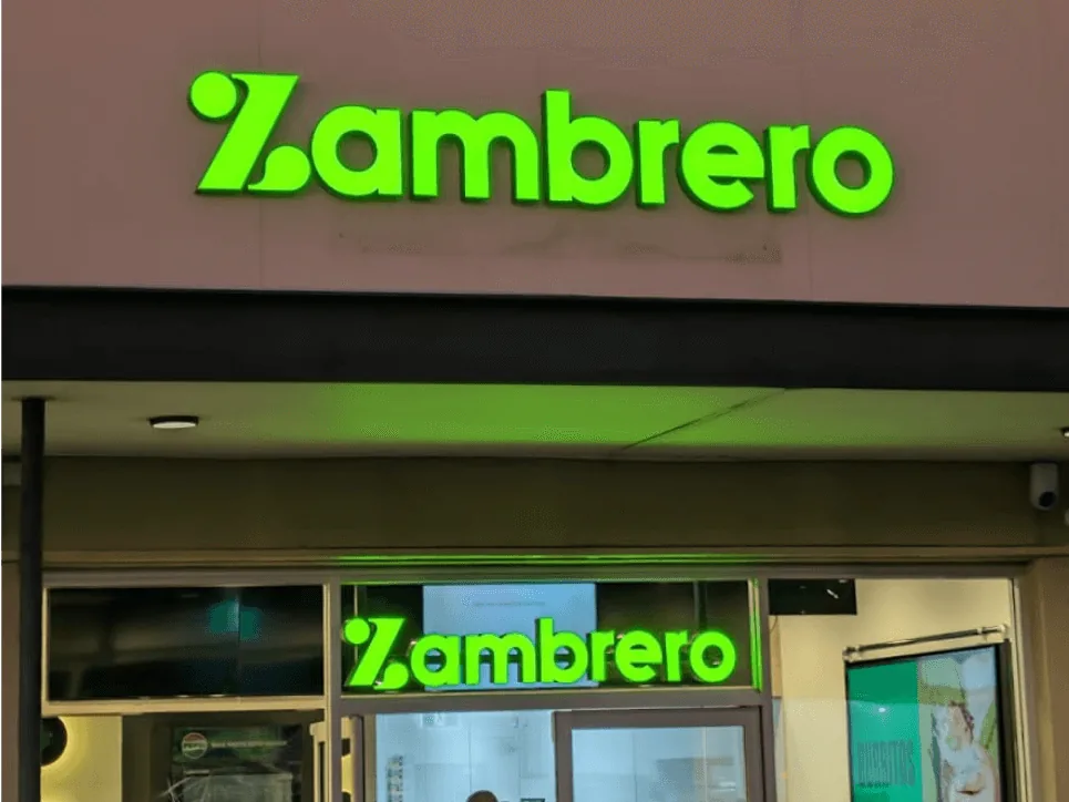 Zambrero restaurant illuminated at night