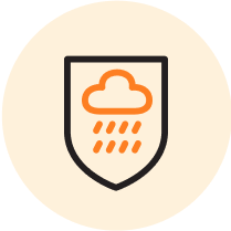 Icon of shield with rain symbol representing weather-resistant signage