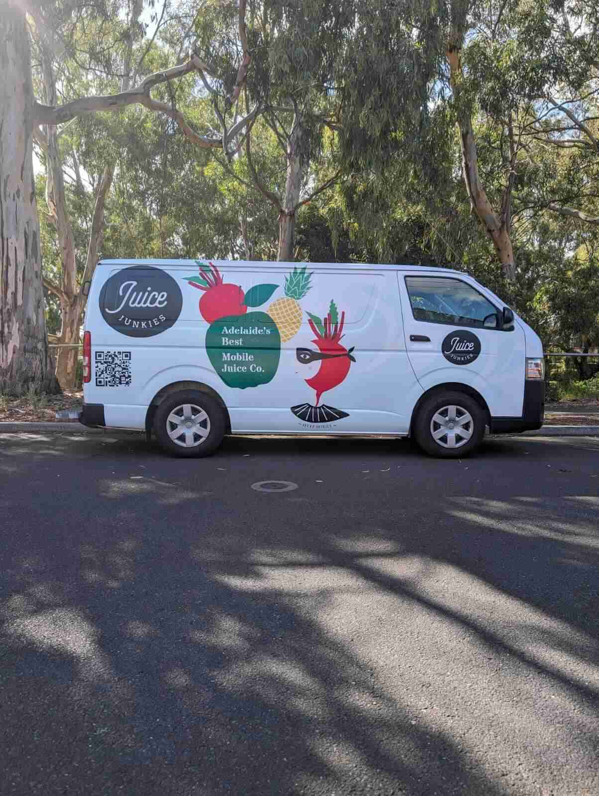 Colorful juice van with logo